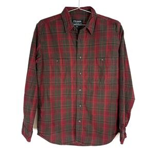 Filson Mens Small Red Brown Plaid Long Sleeve Button Front‎ Flannel Shirt